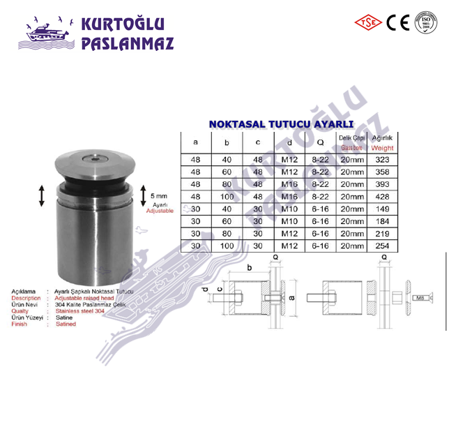 Paslanmaz Cam Tutucu Ayarlı