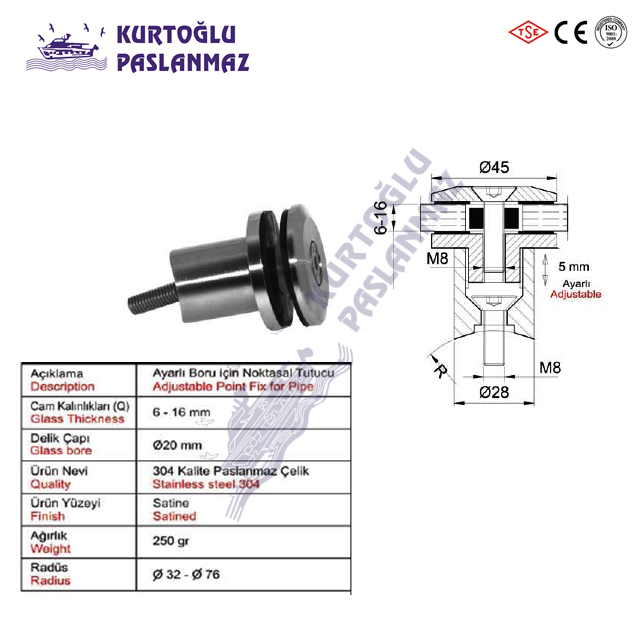 Paslanmaz Noktasal Cam Tutucu 1